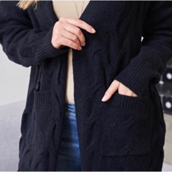 1 LEFT! Open Front Long Sleeve Soft Tight Knit Black Women's Cardigan - Picture 5 of 12